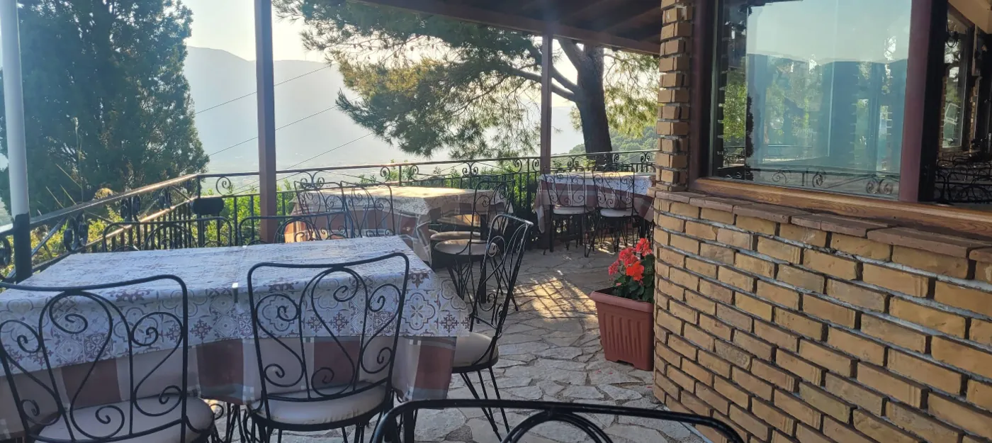 The terrace at Lofos Restaurant overlooking the Zakynthos countryside
